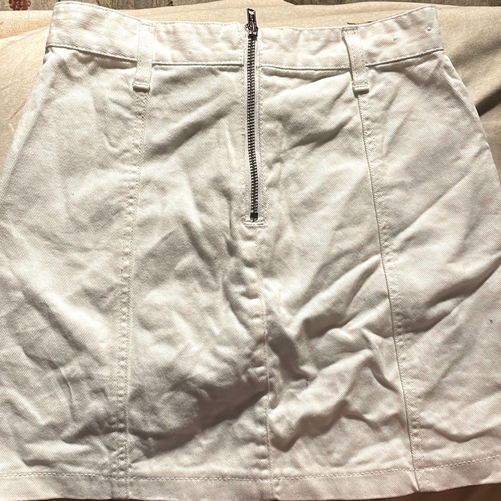 Forever 21 Zip -up Jean Mini Skirt: White